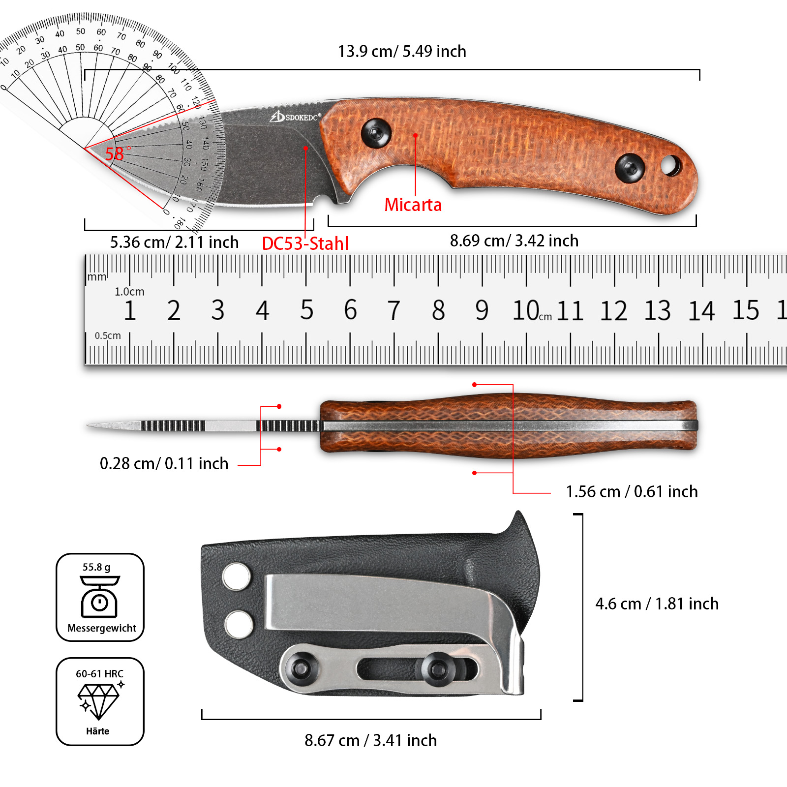 Premium SDOKEDC DC53 Steel EDC - Bushcraft Knife Fixed บทวิจารณ์และราคา